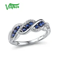 VISTOSO Gold Rings For Women Genuine 14K 585 White Gold Ring Sparkling Diamond Natural Blue Sapphire Luxury Trendy Fine Jewelry