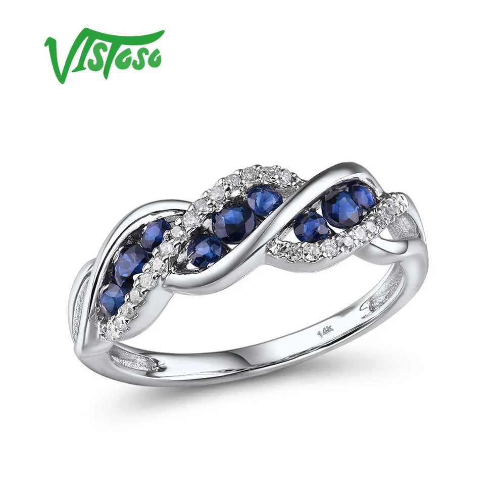 Женское золотое кольцо с сапфиром VISTOSO из белого золота 14 к 585 пробы блестящим