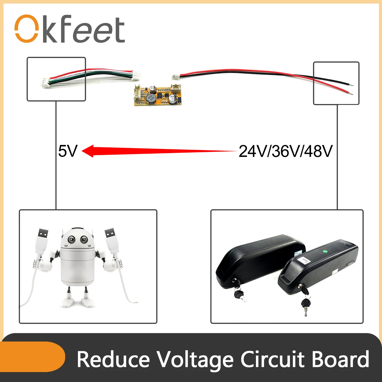 Okfeet DC преобразователь 36 в 48 52 до 5 В Ebike USB понижающая напряжение монтажная плата