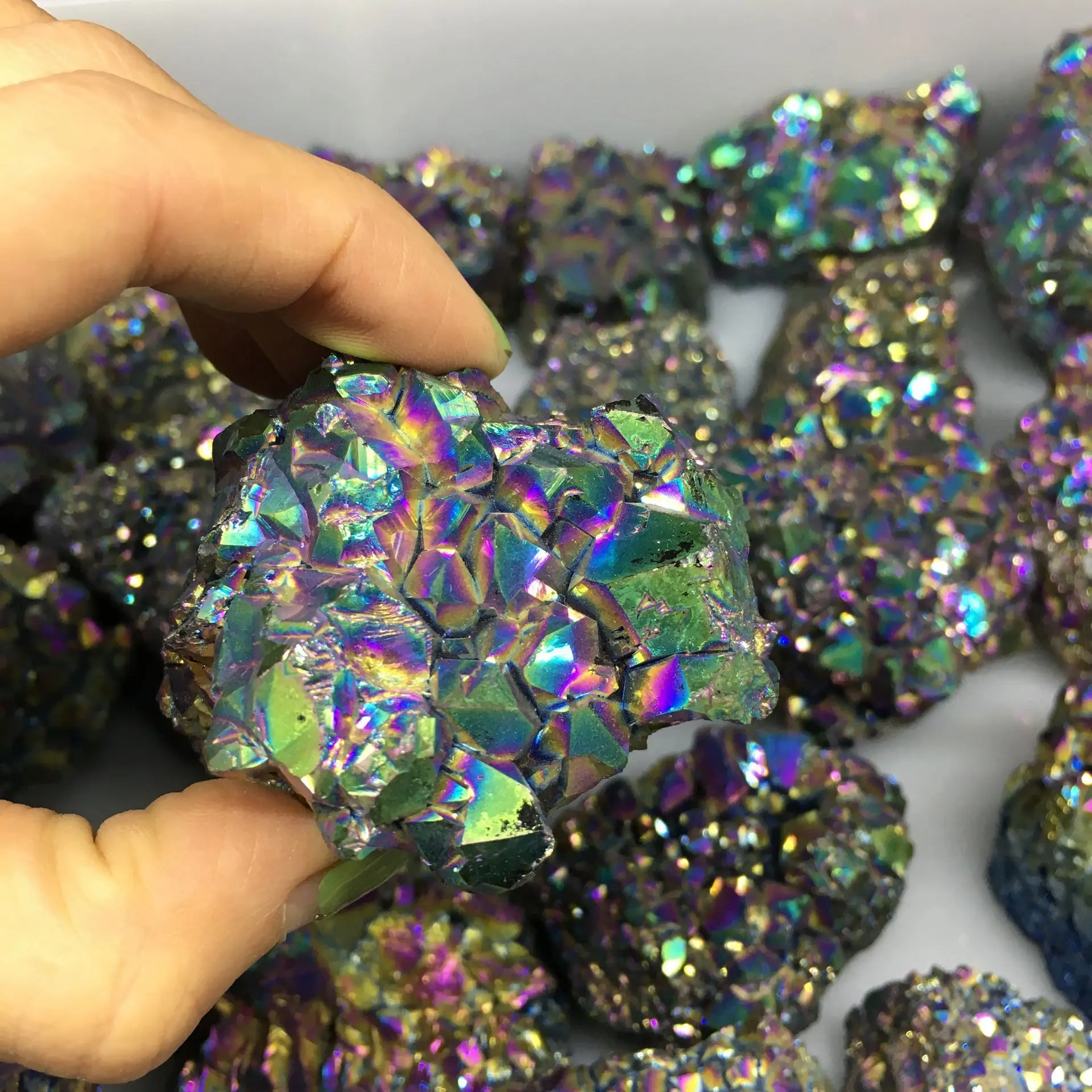 

Natural Quartz Electroplated Purple and yellow Crystal Cluster Mineral Specimen Geography Teaching Stones Home Decor