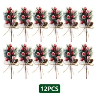 12pcs christmas pendant articifial red berry pine branch holly flower bouquet xmas tree decor ornament christmas decorations