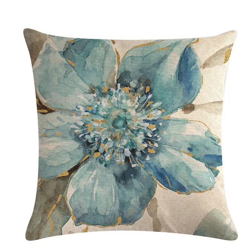 

45x45cm Blue Flower Bird Series Soft Linen Pillowcase Cushions Small Fresh Style Dustproof Pillow Cover Household Supplies