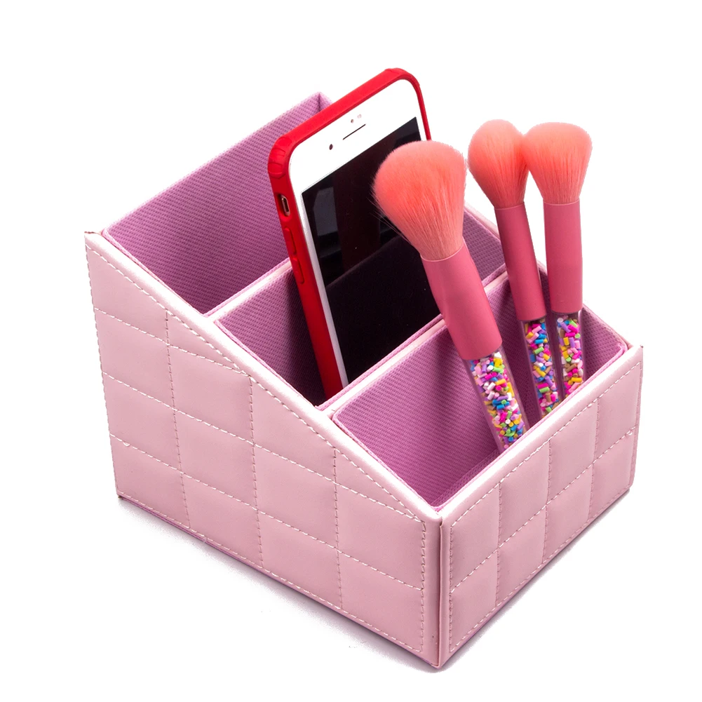 

PU Desktop Storage Box 3 Compartments Storage Box Household Snacks Makeup Brush Storage Cosmetic Tool Sundries Container Box