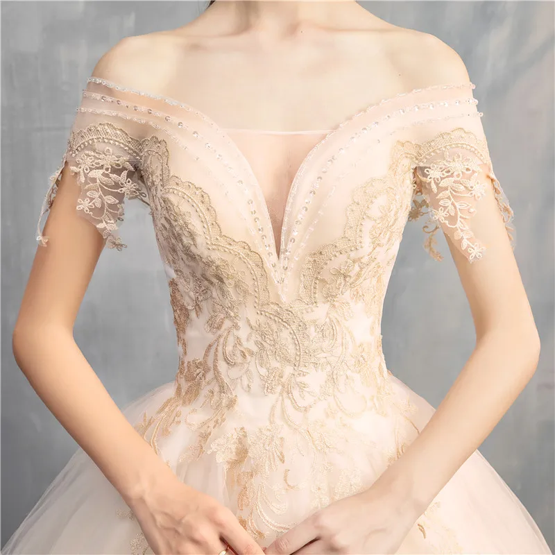 VLNUO NISA New Fashion Deep V-Neck Champagne Lace Wedding Dress Lace Up Custom Made Plus Size Bridal Gown Vestido De Noiva 30