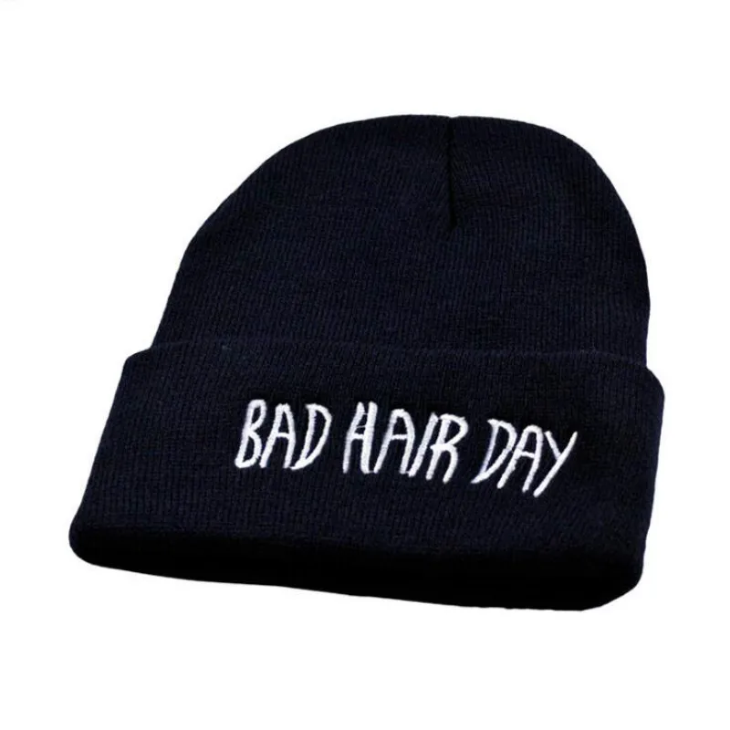 Женская вязаная шапка с вышивкой BAD HAIR DAY уличная в стиле хип хоп Мужская Шапка