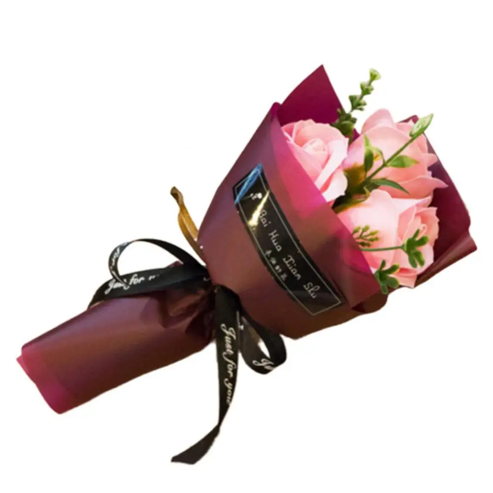 

3 Heads Artificial Rose Bouquet Hand Holding Soap Flower Mothers Day Gift Artificial Flower Gift Case Decoration Home Decor