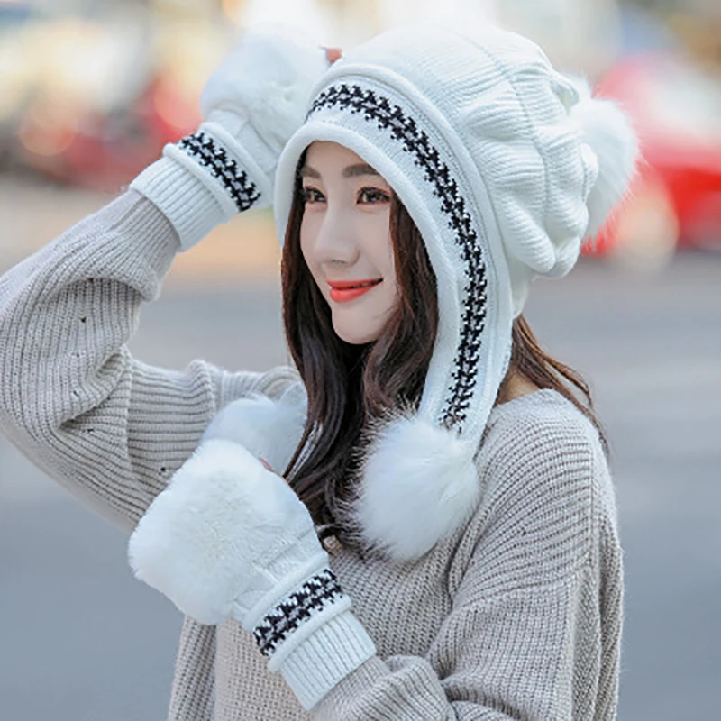 Новая корейская мода защита ушей женская вязаная шапочка зимняя уличная Толстая