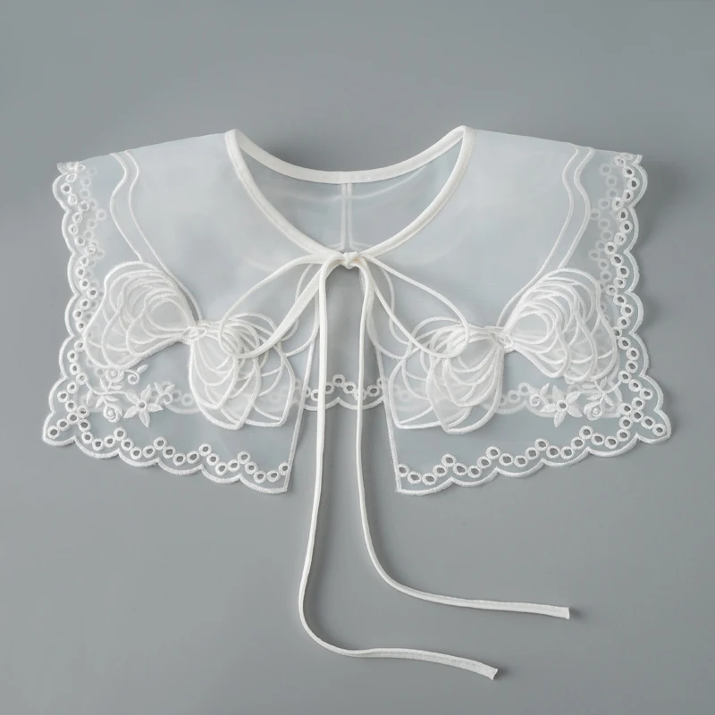 

Вышитый искусственный воротник из органзы, галстук в морском стиле, декоративный кружевной воротник, необычный воротник с юбкой, Маленькая шаль