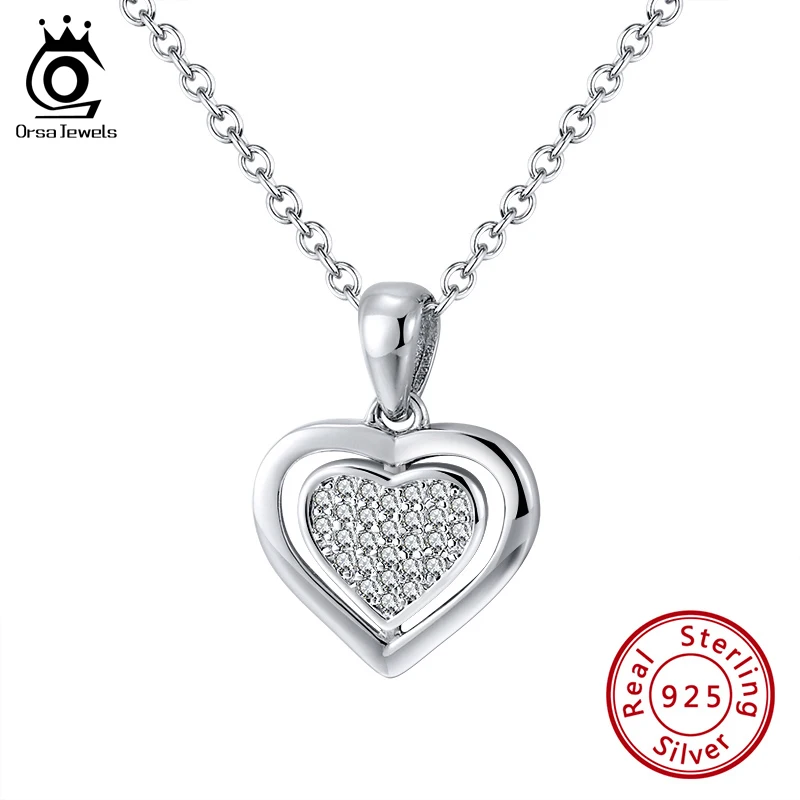 Ожерелье ORSA JEWELS из серебра 925 пробы с кулоном в виде двух сердец | Украшения и