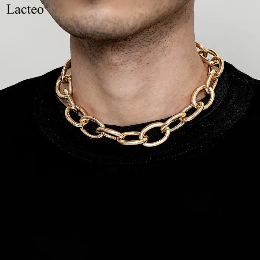 

Lacteo Exaggerated Big Gold Color Metal Choker Necklace for Men/Women Steampunk Clavicle Cross Chain Necklace Jewelry Wholesale