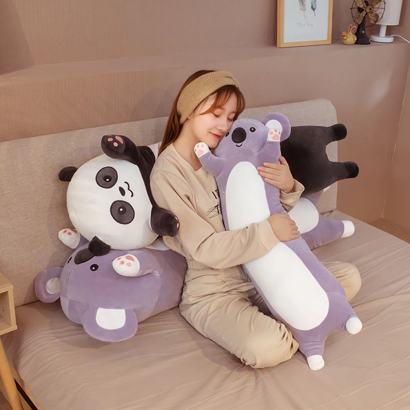 70-130cm Long Giant Panda Plush Toy Cylidrical Animal Bolster Pillow Koala Stuffed Soft Plushie Dolls Children Sleeping Friend
