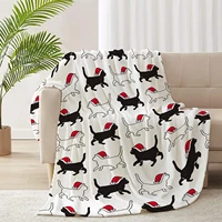 christmas cat black white blanket gift for men women cozy soft lightweight flannel throw for bed sofa couch chair