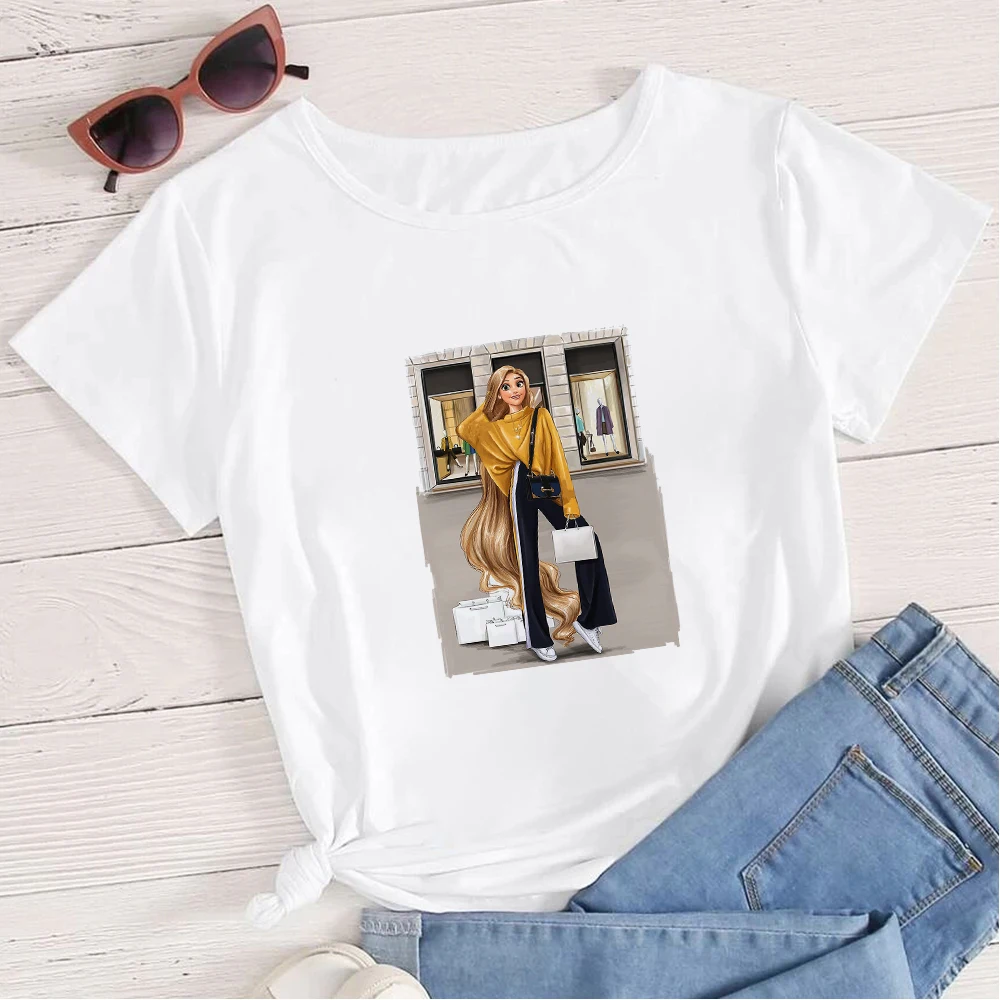 

Disney Grow Up Princess Women's T-Shirts Aesthetic Clothes 90S Casual Summer Top Shopping Fashion 2021 Harajuku Crewneck Tshirt