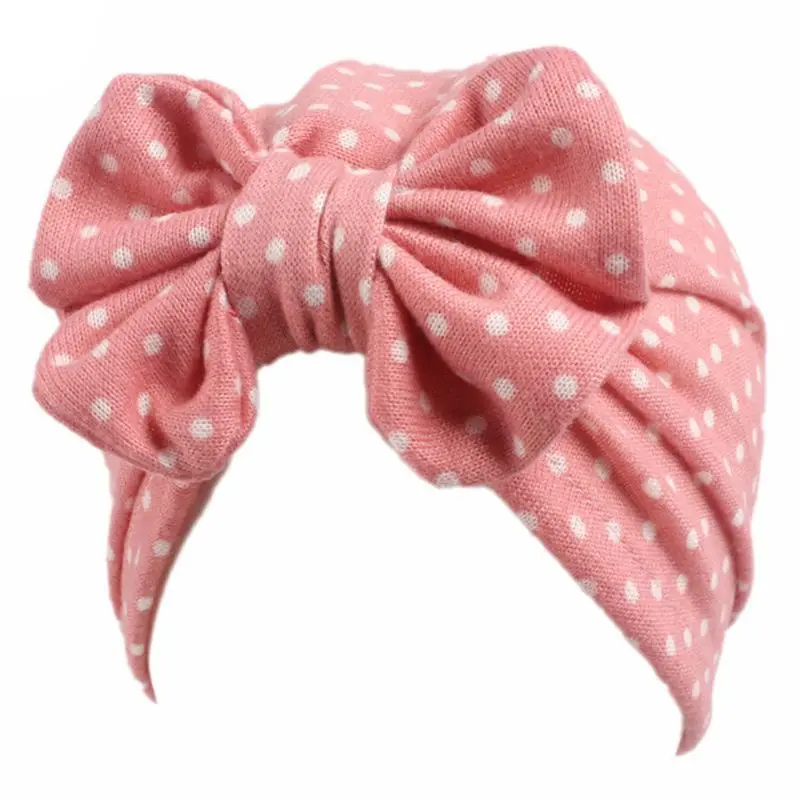 

2021 New Baby Girls Knitted Polka Dot Floral Print Turban Hat Bowknot Beanie Cap Elastic