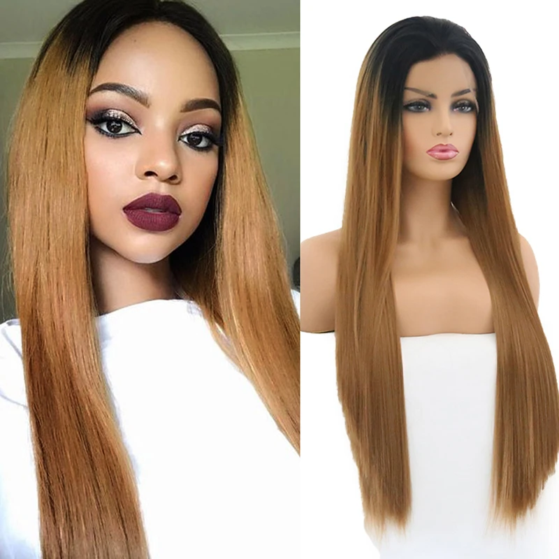 Парик AIMEYA с черными корнями Омбре парик синтетическими кружевами спереди