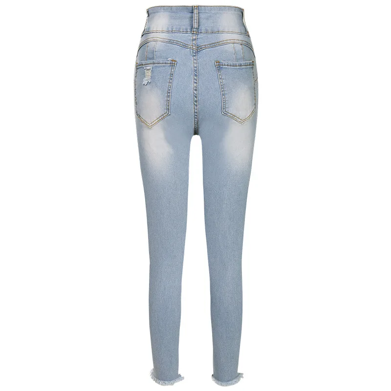 

2021 New Arrival Summer Style Female Fashion Sexy Summer Ripped Hole Solid High Waist Hot Night Club Denim Stright Pants