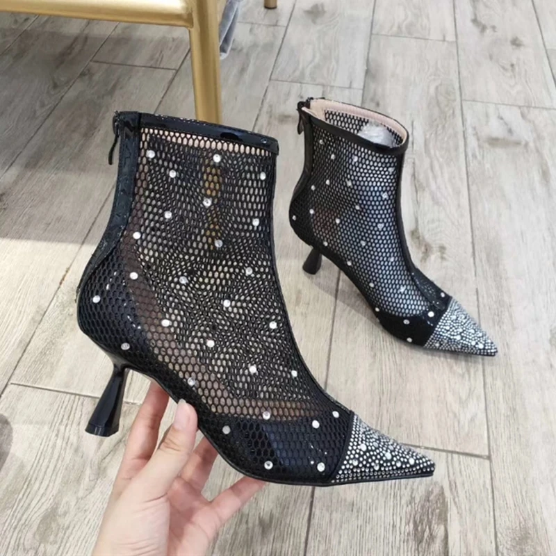 Женские ботильоны с острым носком Дизайнерские со стразами 2019|Женские