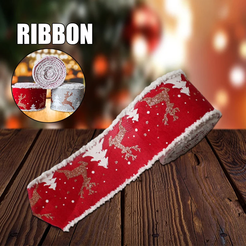 

Christmas Wired Edge Ribbons 5m Xmas Elk & Christmas Tree Patterns Roll DIY Embroidery Decoration for Sewing Wrapping новый год