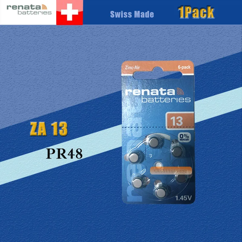 1 упаковка (6 батарей) XRenata Maratone размера плюс A13 13A ZA13 PR48 Zinc Air 45 V Аккумулятор для