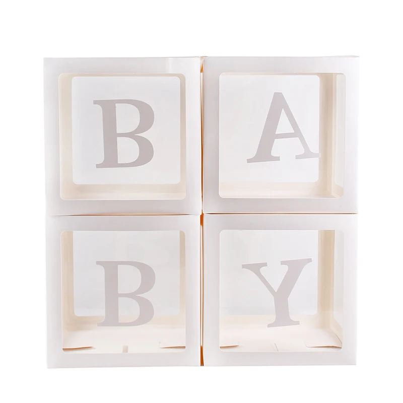 4pcs BABY Прозрачная коробка для маленьких девочек и мальчиков, декор для крещения, дня рождения, подарочная картонная коробка, принадлежности для маленьких мальчиков - Цвет: 4pcs BABY
