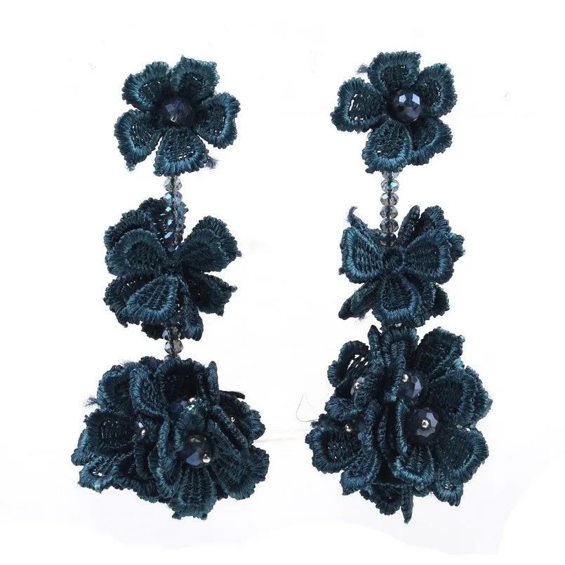 Длинные висячие серьги подвески с кристаллами и бусинами в форме цветка для