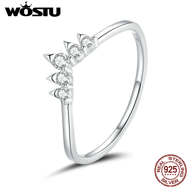 

WOSTU Original 925 Sterling Silver Shiny Crown Elegant Zircon Ring For Women Wedding Fingers Silver 925 Gift Jewelry CQR686