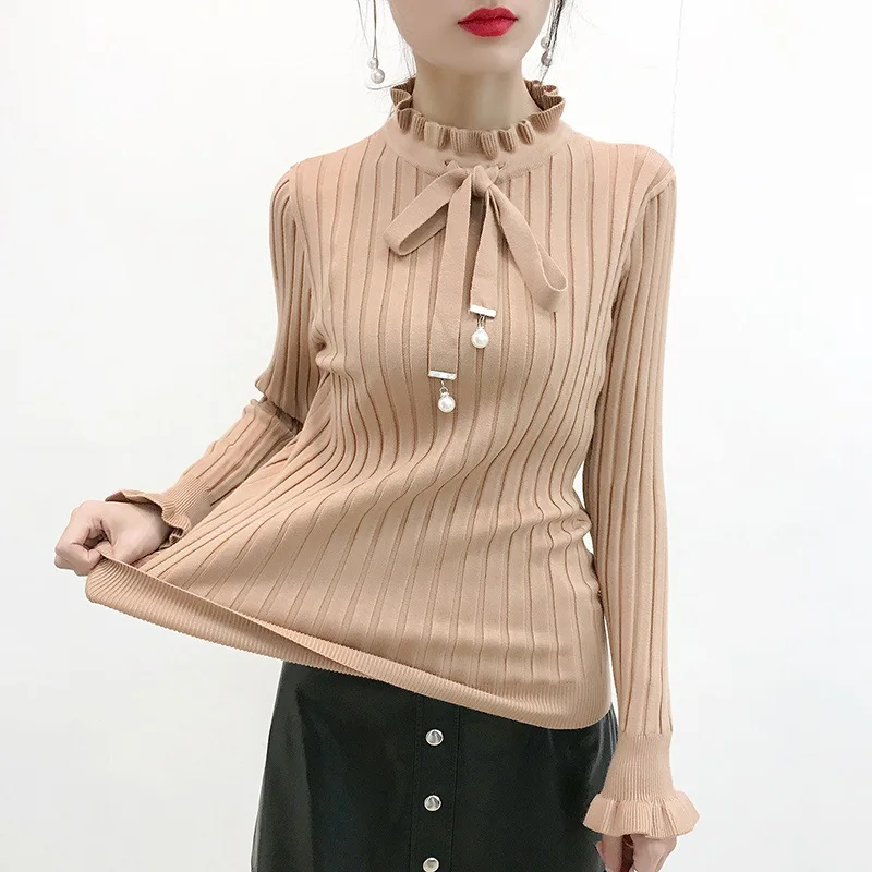 Женский толстый свитер с оборками на воротнике пуловеры новинка 2018 винтажный