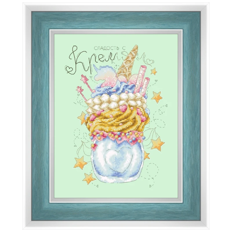 

Delicious cold drink cross stitch kits icecream pattern design 18ct 14ct 11ct light green canvas embroidery DIY needlework