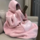 Толстовка Женская флисовая в стиле оверсайз, утепленное Флисовое одеяло с рукавами и карманами, длинная фланелевая толстовка с капюшоном