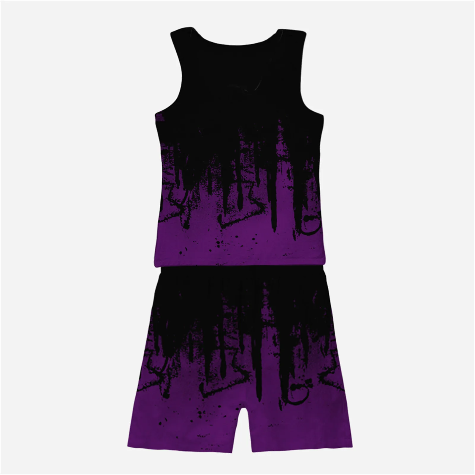 

Fashion Hawaiian Print Sleeveless Shirt Set Men's Beach 3d Splash Ink Print Shorts Men's Daily Beach Vest Set Two-piece #T3G