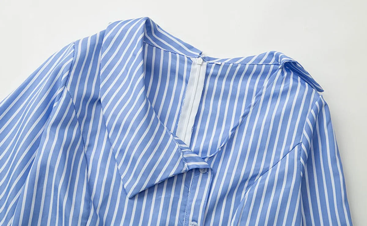 

Elegant Short Shirt Dresses With Bow Tie Women Casual Striped Blue Mini Dress Summer 2020 Femme Robe Dress Vestidos