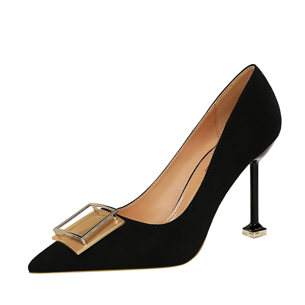 

Women high heels classic office pumps spring autumn sexy pointed toe shallow ladies shoes metal decoration stiletto party shoes