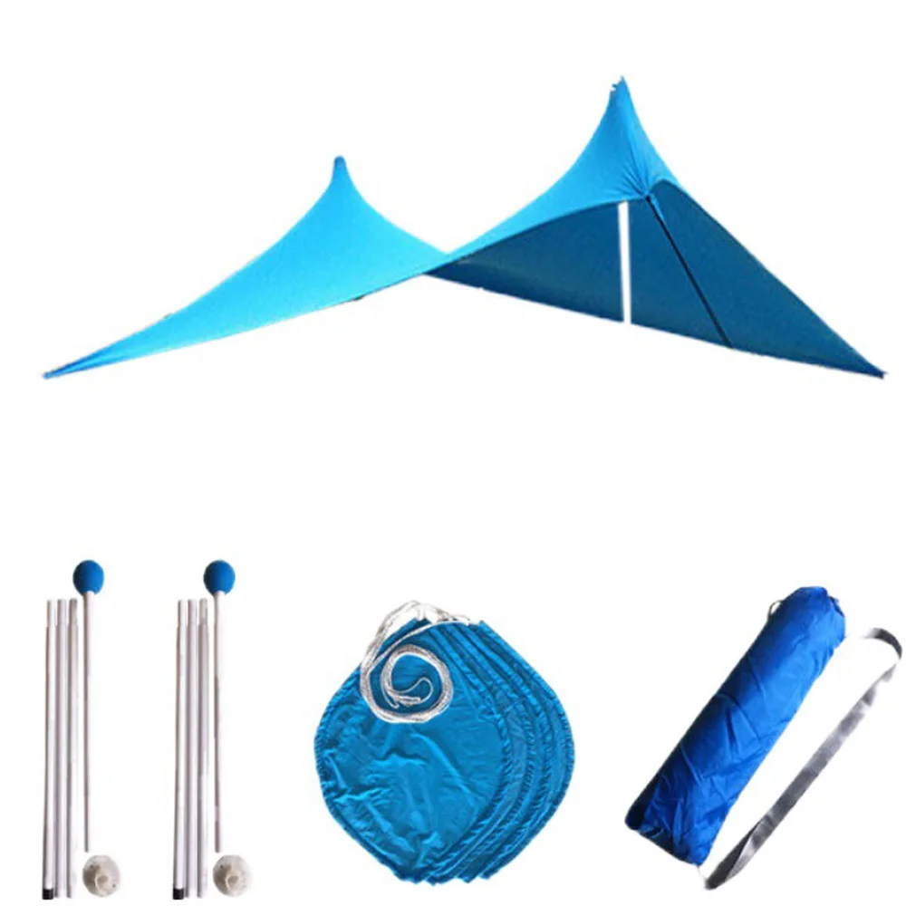 Family Beach Sunshade UPF50 Sun Shade Tent Aluminum Poles 4 Sandbag Anchor Lightweight But Heavy Duty Canopy+Carry Bag | Спорт и