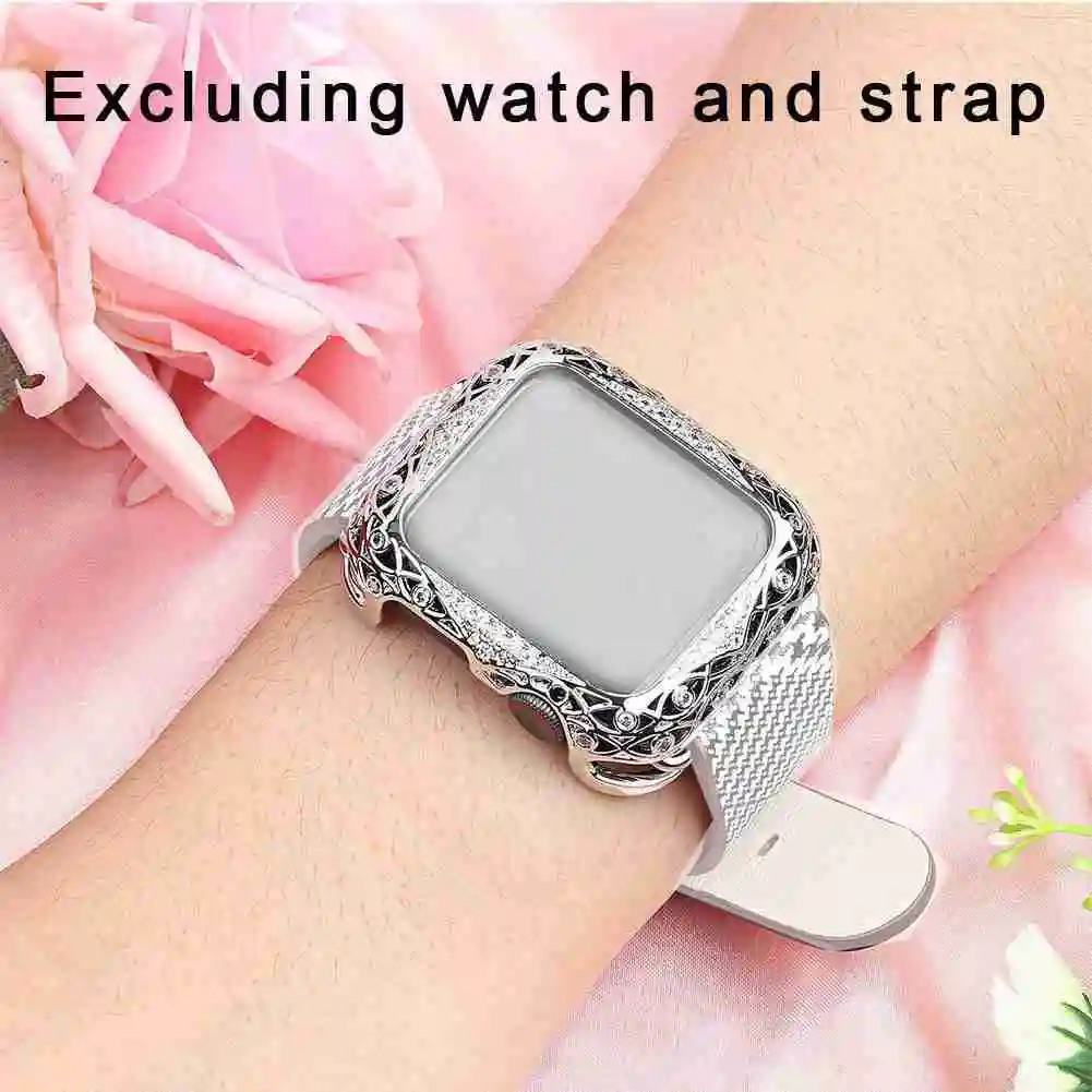 

Carved Copper Women Luxury Bumper Case 44/40mm 42/38mm Diamond Bling Metal Cover for Apple iwatch 4th Generation 3/2/1
