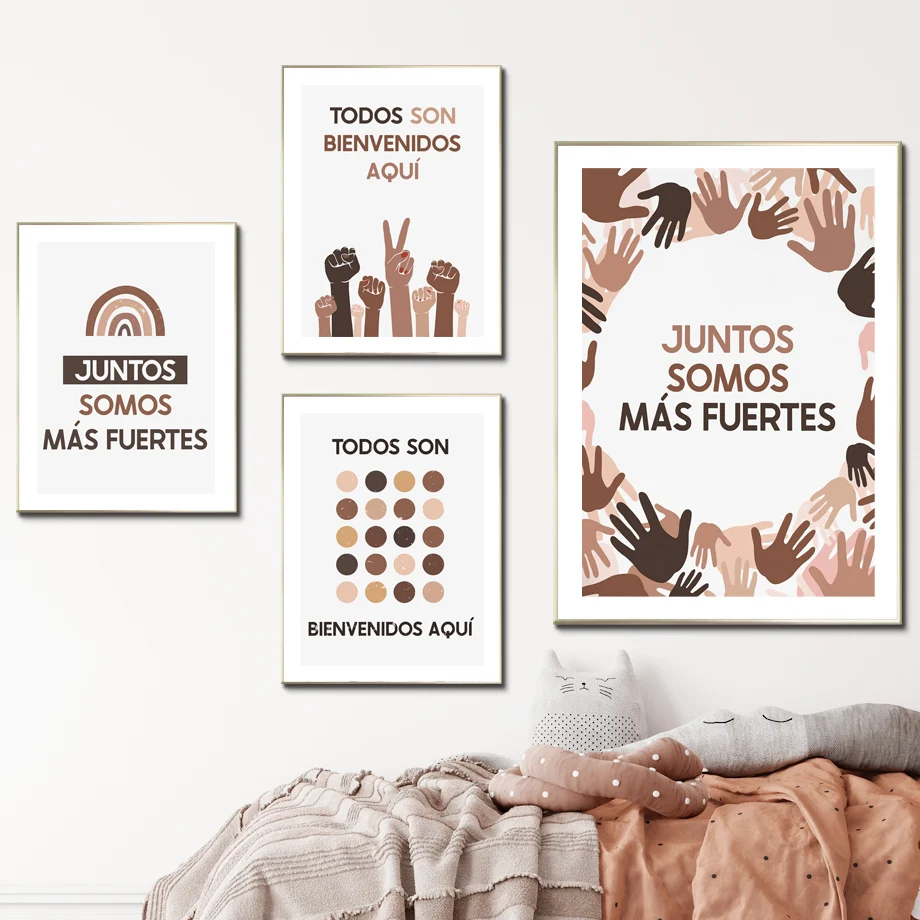 

Cartoon Rainbow Positive Together Quotes Spanish Art Canvas Painting Nordic Posters And Prints Wall Pictures For Kids Room Decor