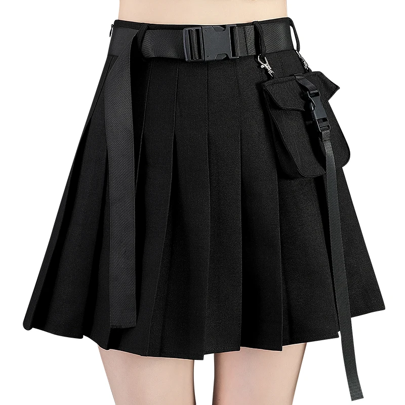

Harajuku Punk Gothic Black High Waist Black Skirts Women Sexy Patchwork Bandage Mini Skirt Female Streetwear Summer Chic