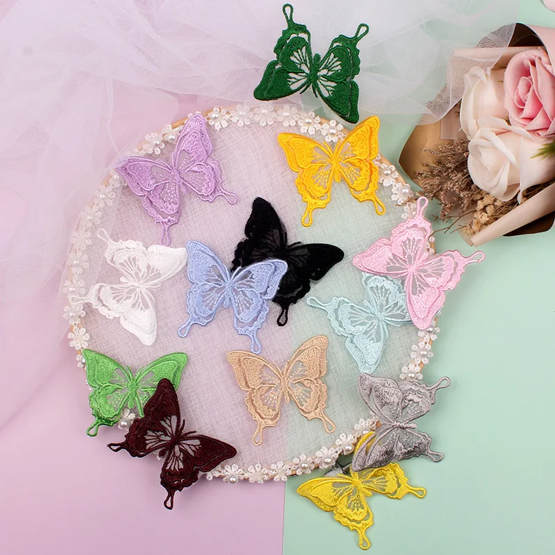 

Нашивка для шитья или глажки, 3D кружевные черно-белые нашивки с вышивкой в виде бабочки для одежды, шифоновая аппликация, нашивка для платья,...