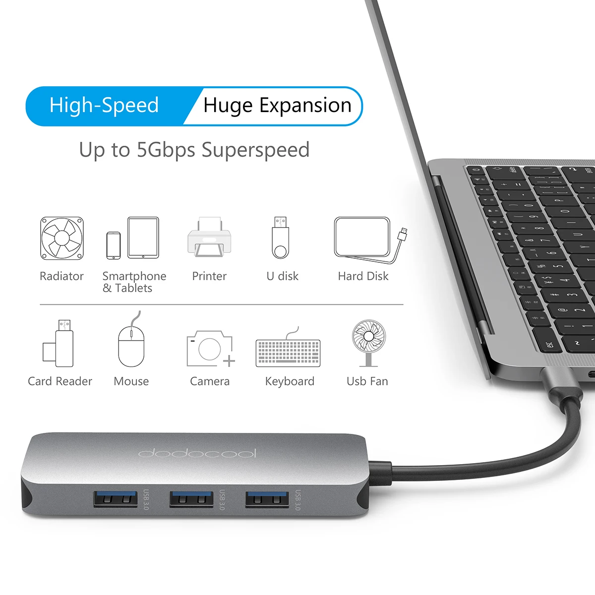 Многофункциональный USB-концентратор dodocool 7 в 1 3 шт. 4K HD выход SD/TF PD зарядка порта USB 0