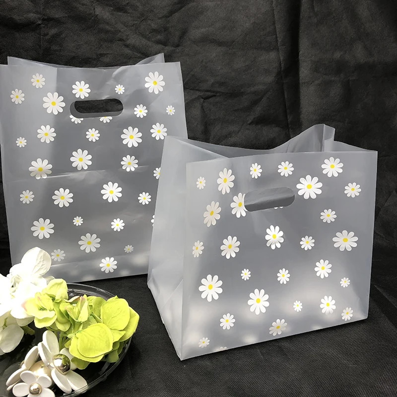 

25pcs Packaging Bag With Handle Gift Plastic Bags Shopping Bags Flower Storage Case Wedding Party Supplies
