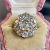 classic elegant white big crystal flower women ring jewelry luxury floral zircon rhinestone engagement ring party