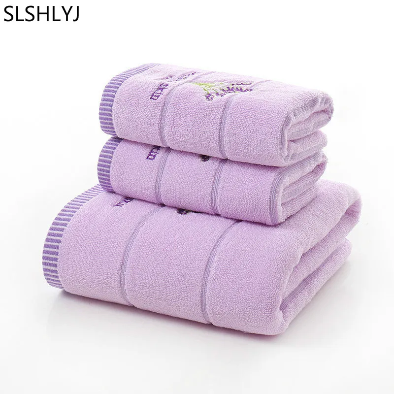 

2PCS/Set 100% Cotton Lavender Towel Set One Piece 70*140cm Bath Towel One Pieces 34*75cm Face Towels Gift Towel bathroom set