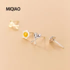 Женские асимметричные серьги-гвоздики MIQIAO, золотистые серьги из стерлингового серебра 925 пробы с яичницей, модные ювелирные аксессуары