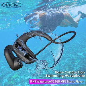 AIKSWE Bone Conduction Swimming IPX8 Waterproof Headphone Wireless Bluetooth Earphone 32GB MP3 Music