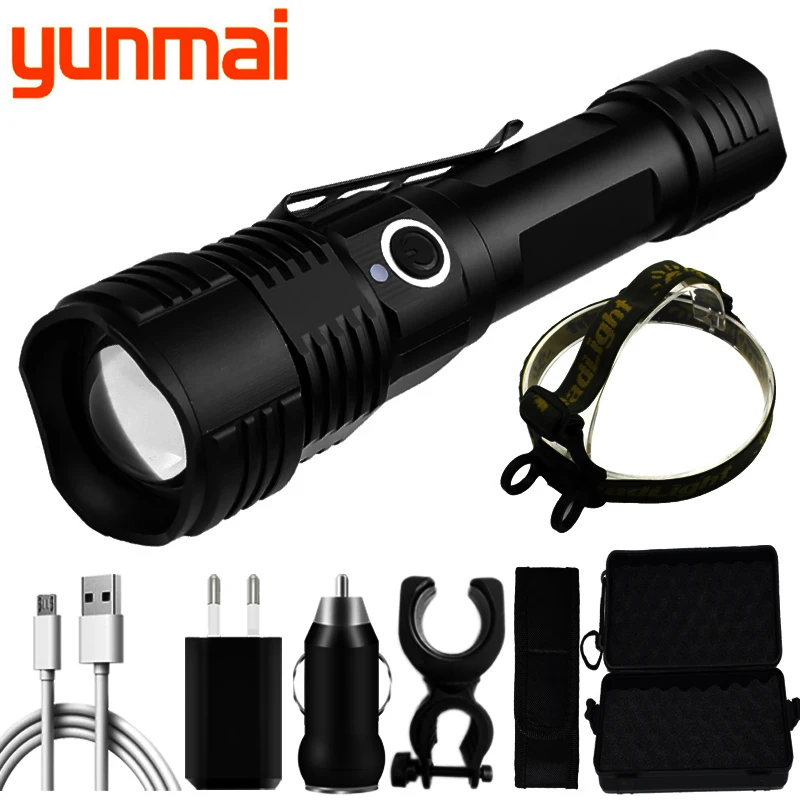 

Torch Zoomable Lantern Multi-functional Tactical Hunting LED Flashlight 4 Colors in One Power 18650 AAA Battery USB Rechargeable