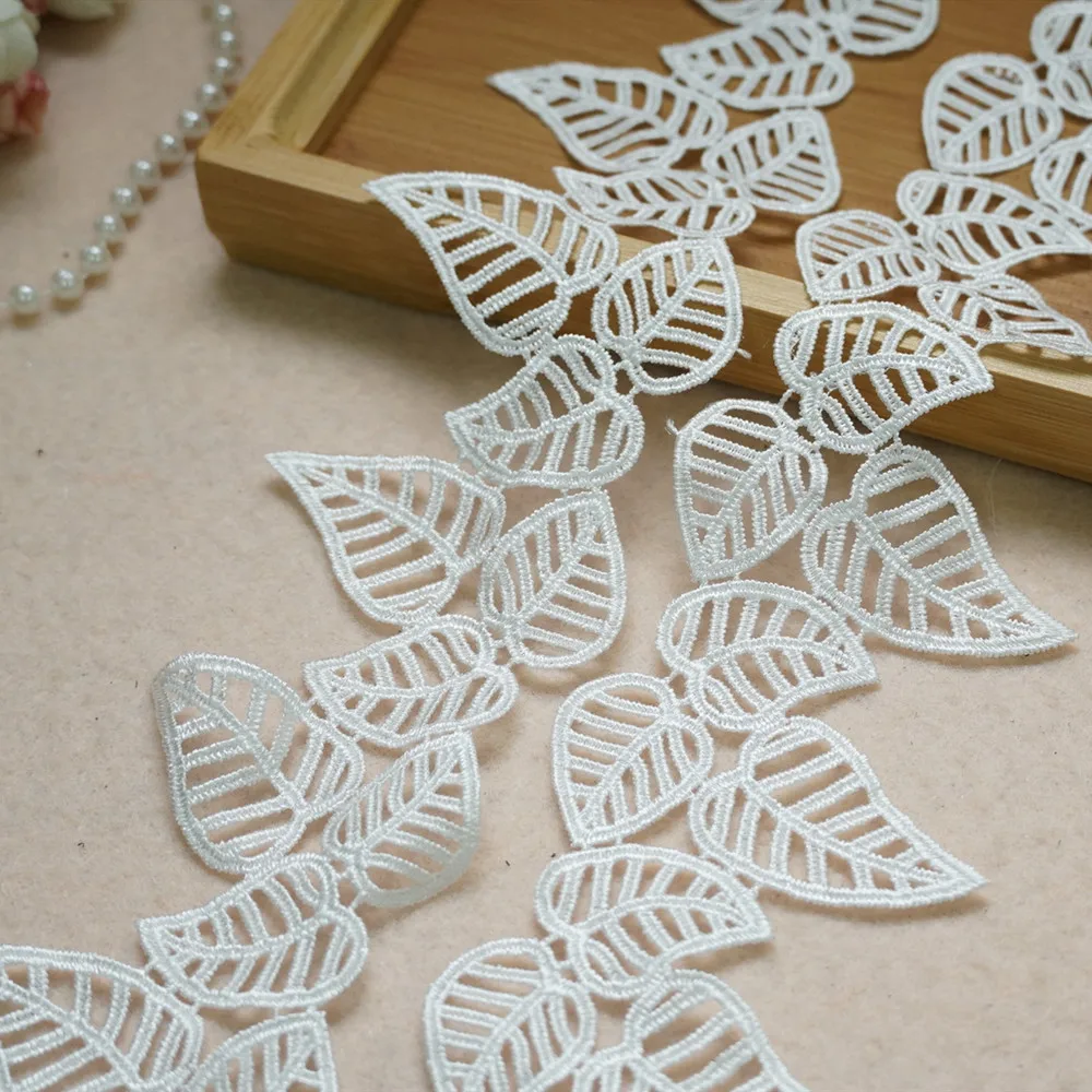4 Ярда белая Венецианская кружевная лента с вышитыми листьями для рукоделия
