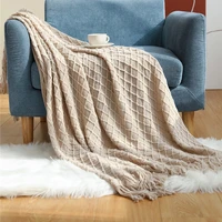 decorative blanket with tassels for couch bed sofa travel cream acrylic knit throw blanketsoft warm cozy lightweight