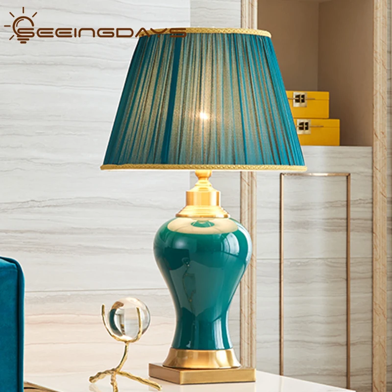 Зеленая Керамическая Настольная лампа в американском стиле домашний декор для