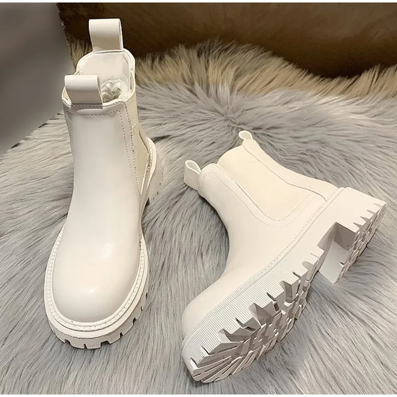 

2022 New Women Chelsea Boots Pu Leather Autumn Women's Ankle Boots Ladies Fashion Shoes Non-Slip Platform Slip On Female Boot