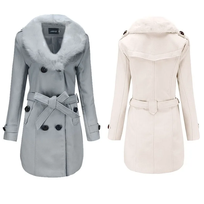 

Women's New Medium Long Windbreaker Winter Wear Korean Version Double-breasted Slim Fit Big Wool Collar Double Faced Woolen Coat