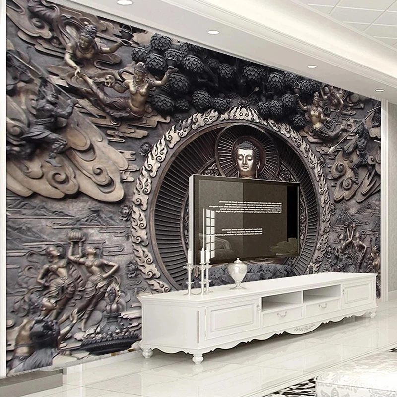 Пользовательский 3D стереоскопический рельеф статуя Будды фото фон декор